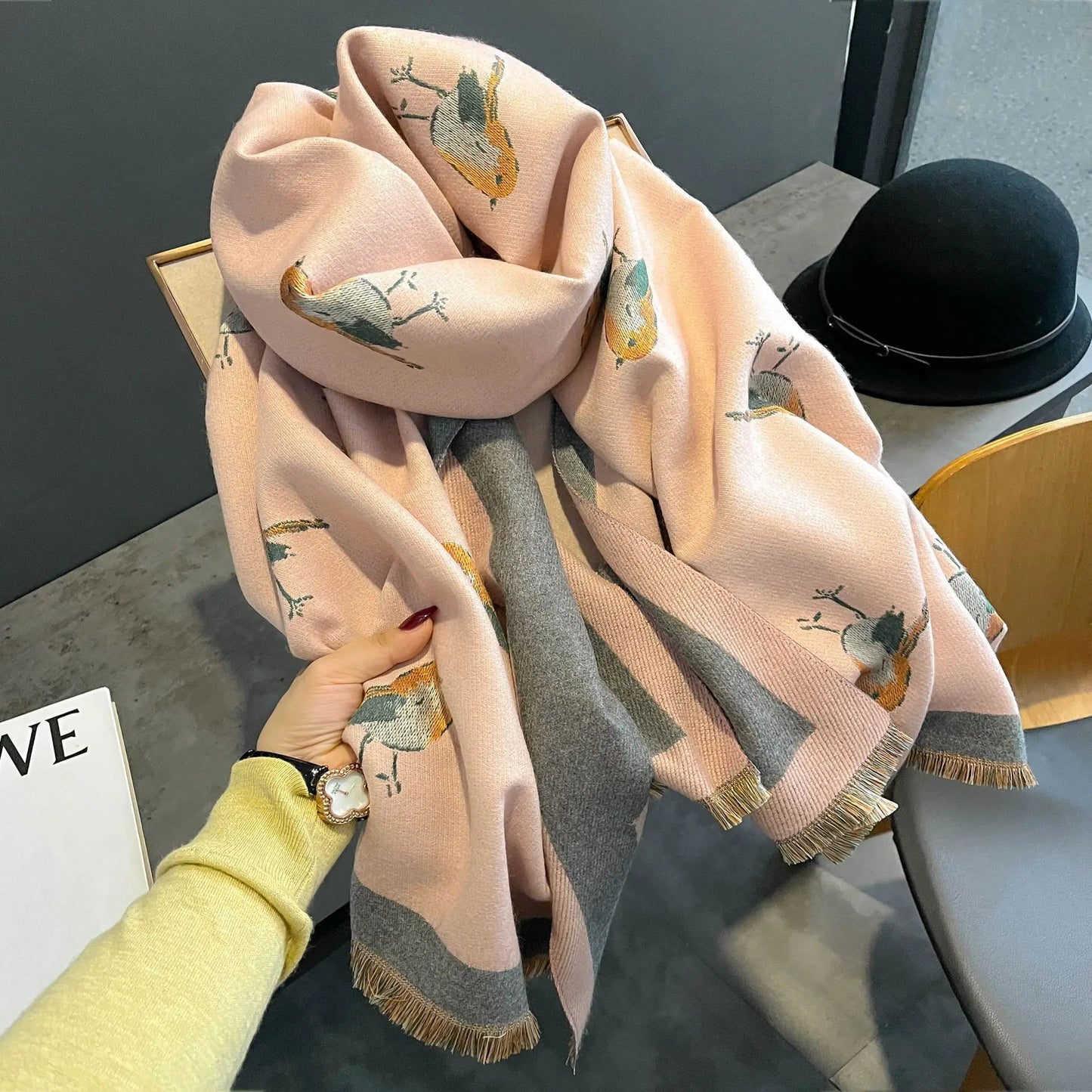 Women’s Winter Bird Print Warm Scarf