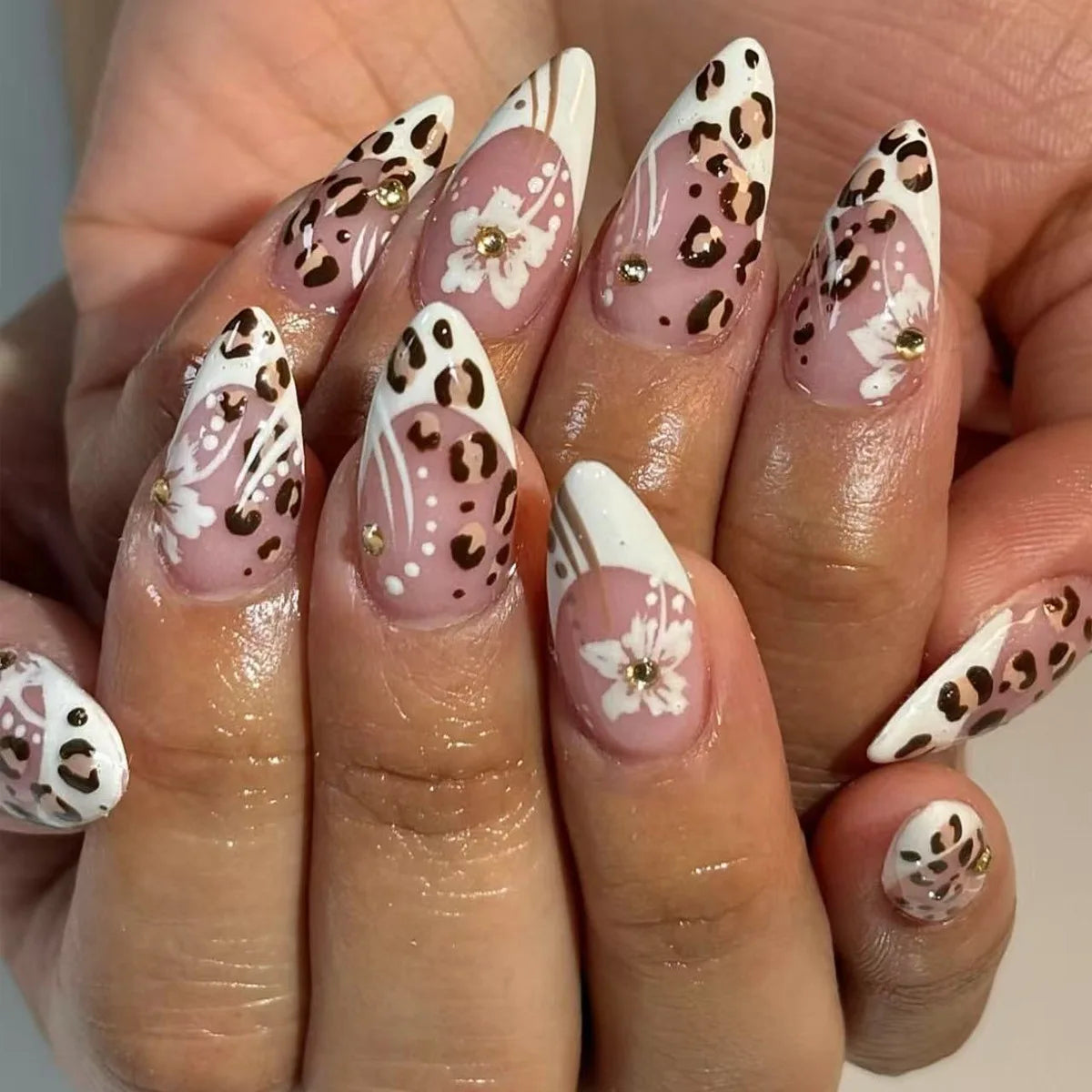 Long Almond Press On False Nails Set