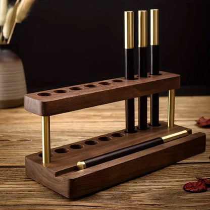 Walnut Wood Desk Organizer with Pen Holder and Phone Stand