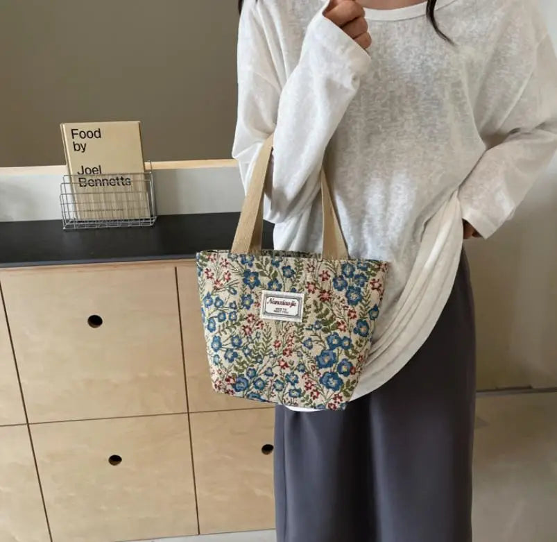 Embroidered Floral Canvas Tote Bag