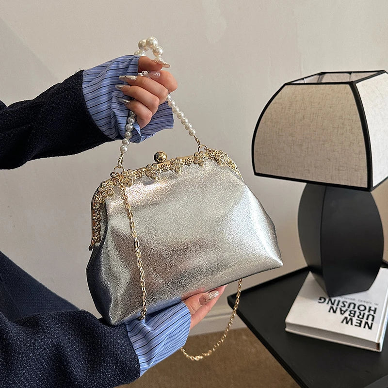 Luxury Pearl Chain Minaudière Shoulder Bag