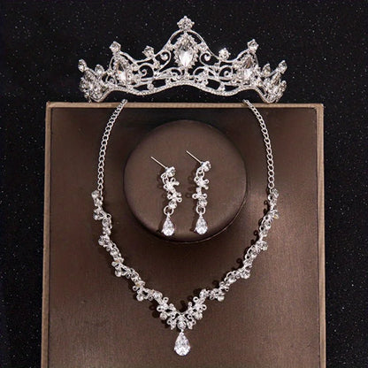 Bridal Crown Necklace Earrings Jewelry Set