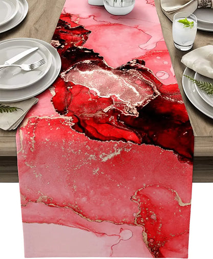Black Grey Marble Linen Table Runner