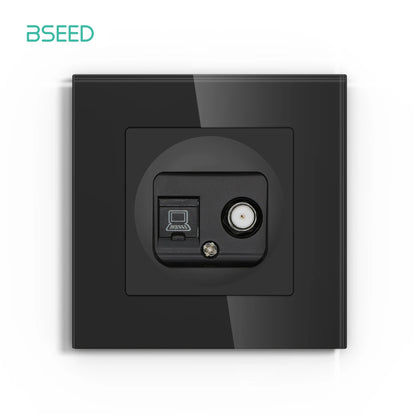 BSEED Glass Wall Socket Outlet – TV, RJ45, Telephone & Satellite