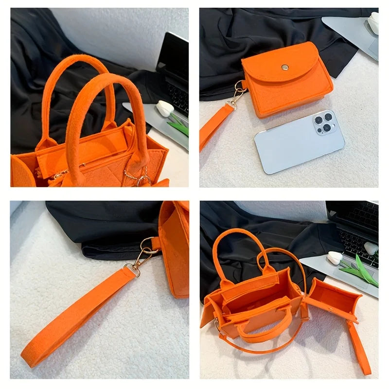 Felt Tote, Crossbody Bag & Wallet Set for Everyday Use
