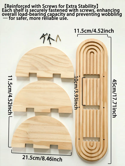 Geometric Natural Wood Wall Mounted Display Shelf