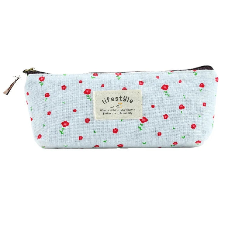 Cute Kawaii Floral Flower Canvas Zipper Pencil Case