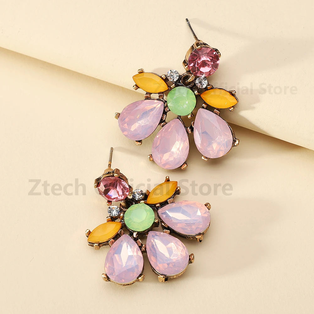 Geometric Flower Rhinestone Decor Drop Earrings