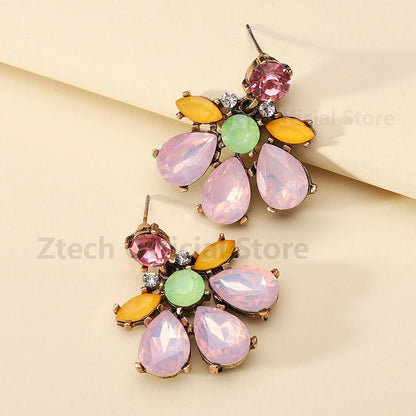 Geometric Flower Rhinestone Decor Drop Earrings