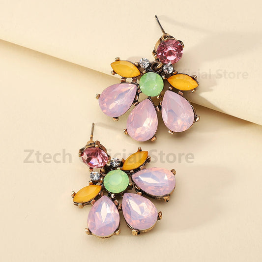 Geometric Flower Rhinestone Decor Drop Earrings