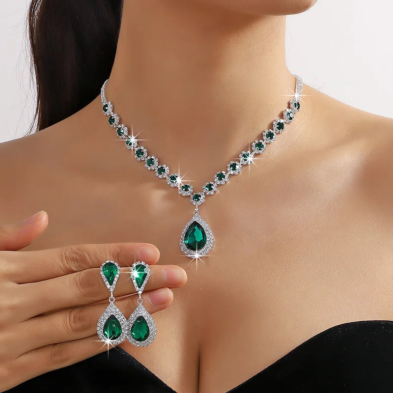 Crystal Water Drop Necklace & Earring Set