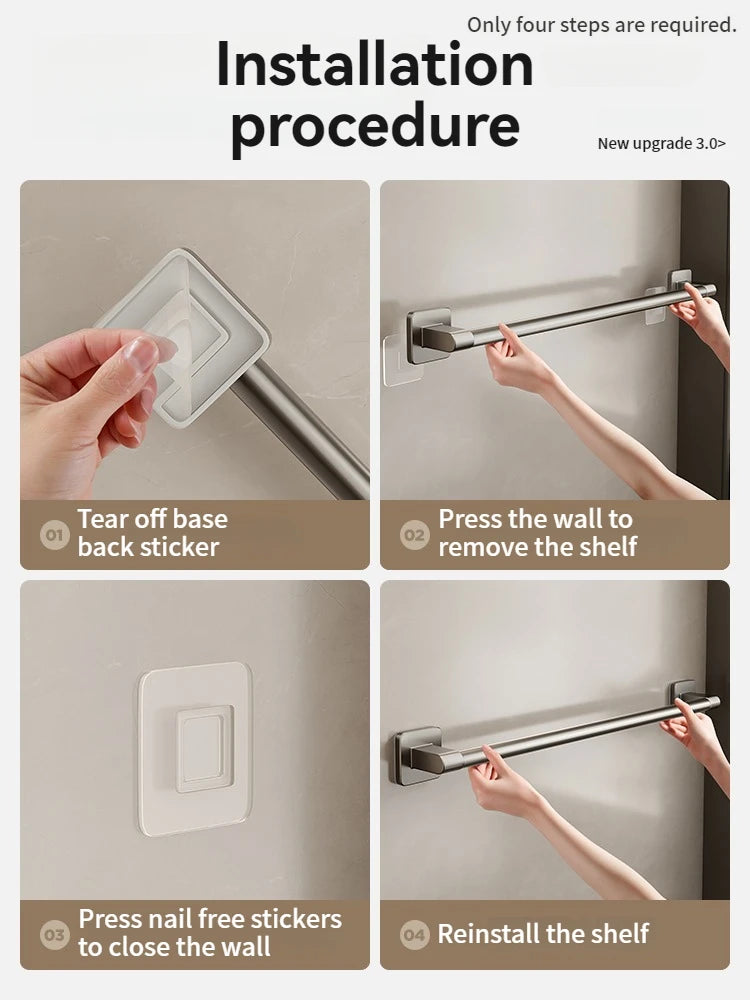 No-Drill Self-Adhesive Bathroom Towel Rack