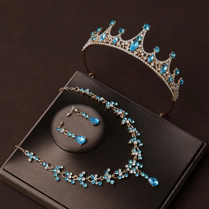 Bridal Crown Necklace Earrings Jewelry Set