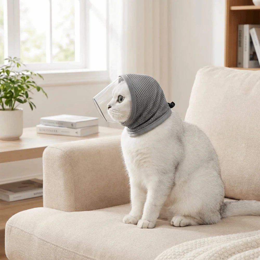 Anti-Licking Cat Mask – Breathable Protective Headgear