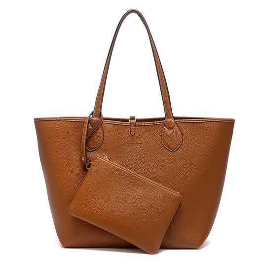 Women’s PU Leather Tote Bag with Matching Pouch