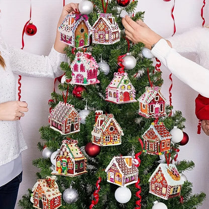 Painted Wooden Christmas House Ornament