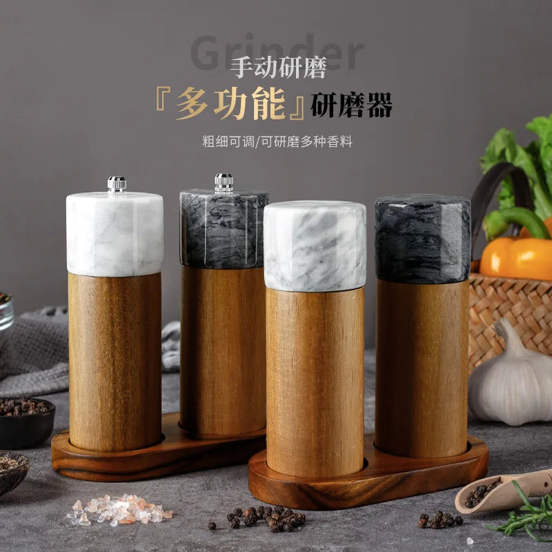 Marble & Acacia Wood Pepper Grinder