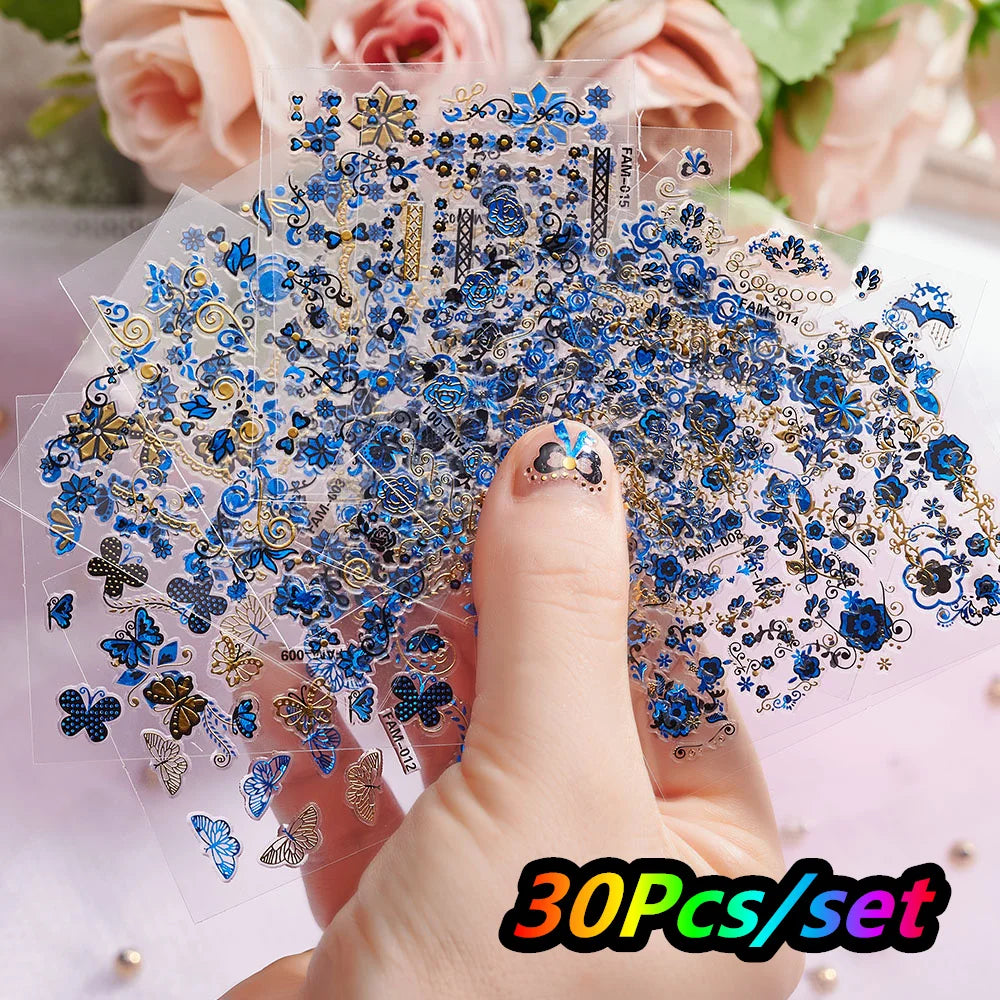 3D Glitter Flower Nail Stickers