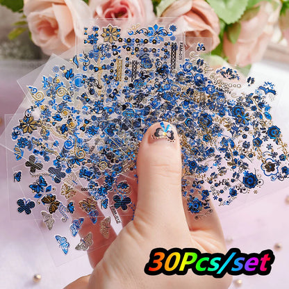 3D Glitter Flower Nail Stickers