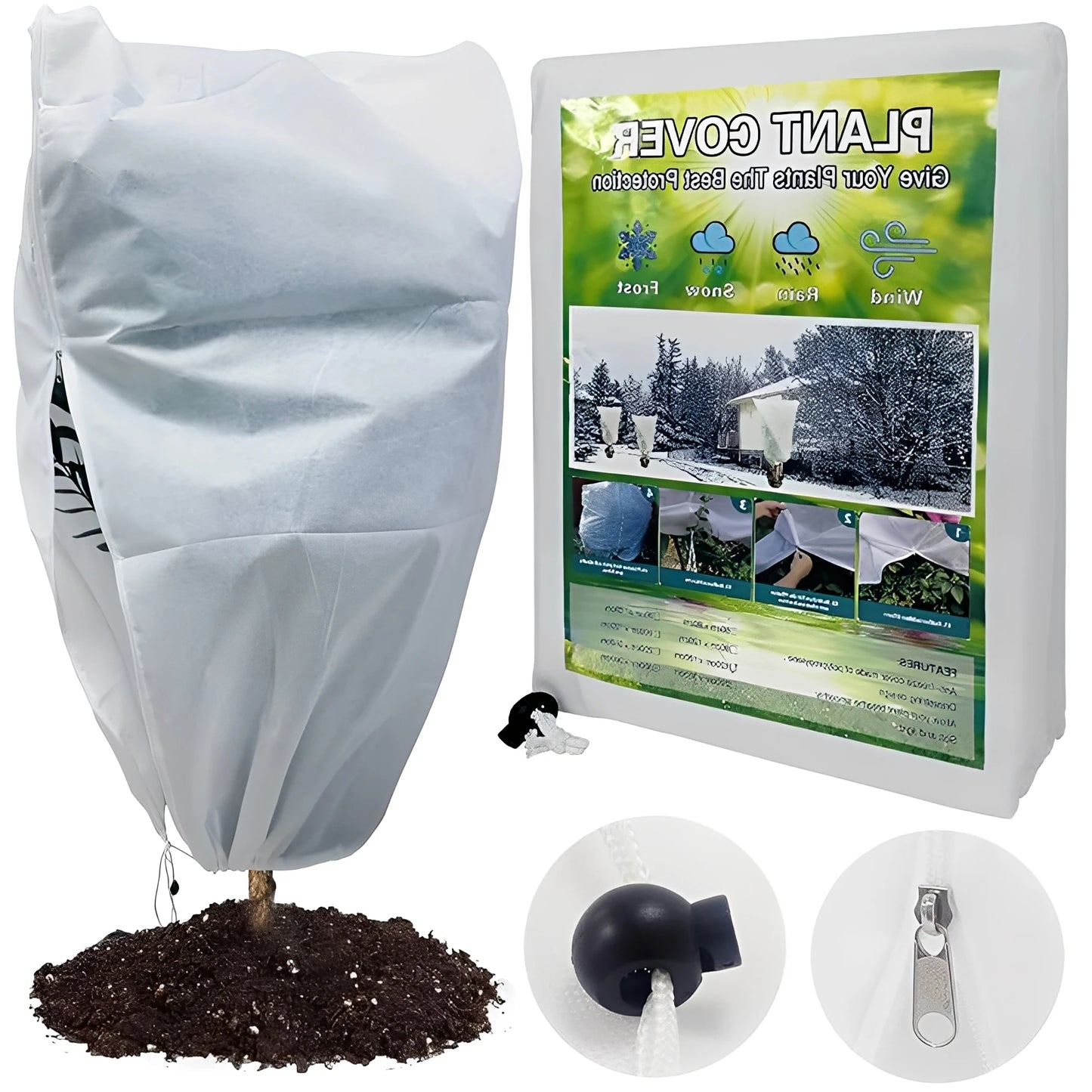 Reusable Winter Plant Protection Cover with Zipper & Drawstring