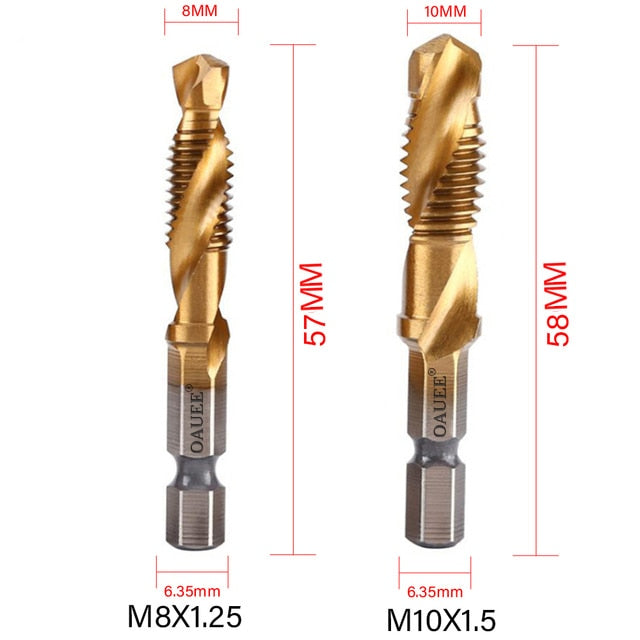 1/2/3/6Pcs Tap Drill Bit Hex Shank Titanium Plated HSS Screw Thread