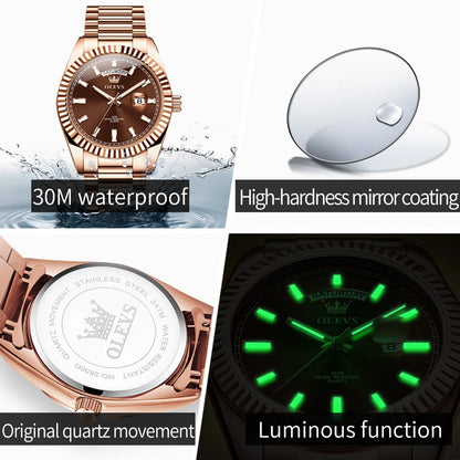 OLEVS Men's Rose Gold Stainless Steel Quartz Watch