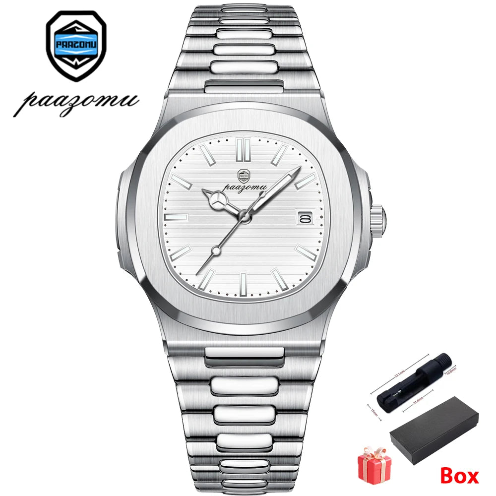 Men's Stainless Steel Quartz Watch with Date & Luminous Display