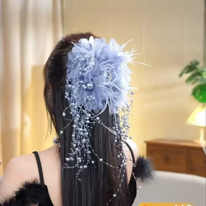 Floral Feather Pearl Hair Claw Clip
