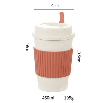 450ml Wheat Straw Reusable Coffee Cup with Lid