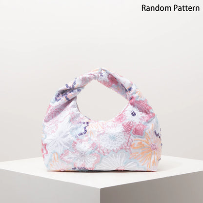 Floral Sequin Half-Moon Evening Bag