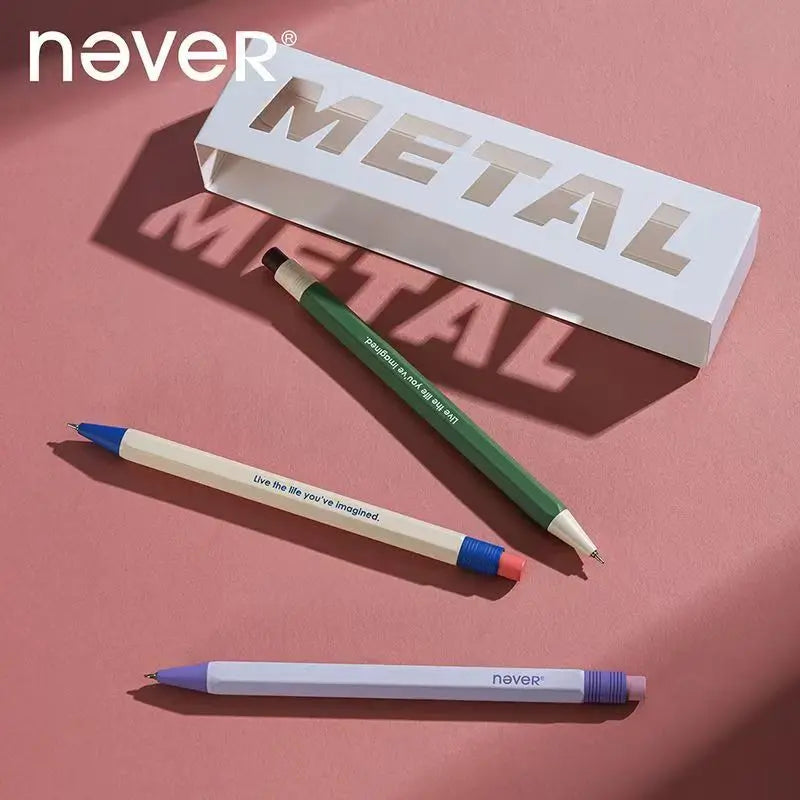 Never Hexagonal Bar Metal Retractable Gel Pen 0.5mm Quick-Drying & Weighted Black Signature Pen Aesthetic Stationery Gift