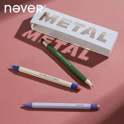 Never Hexagonal Bar Metal Retractable Gel Pen 0.5mm Quick-Drying & Weighted Black Signature Pen Aesthetic Stationery Gift