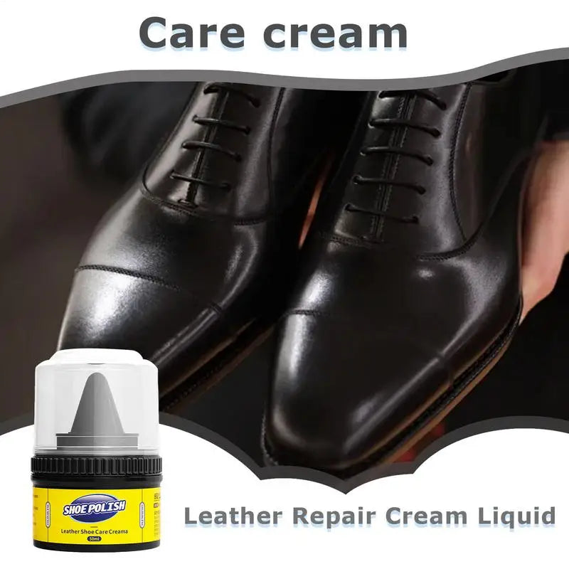 Leather Care Cream & Shoe Polish with Built-In Sponge Applicator
