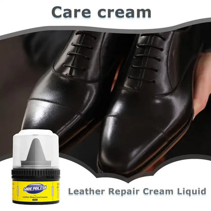 Leather Care Cream & Shoe Polish with Built-In Sponge Applicator