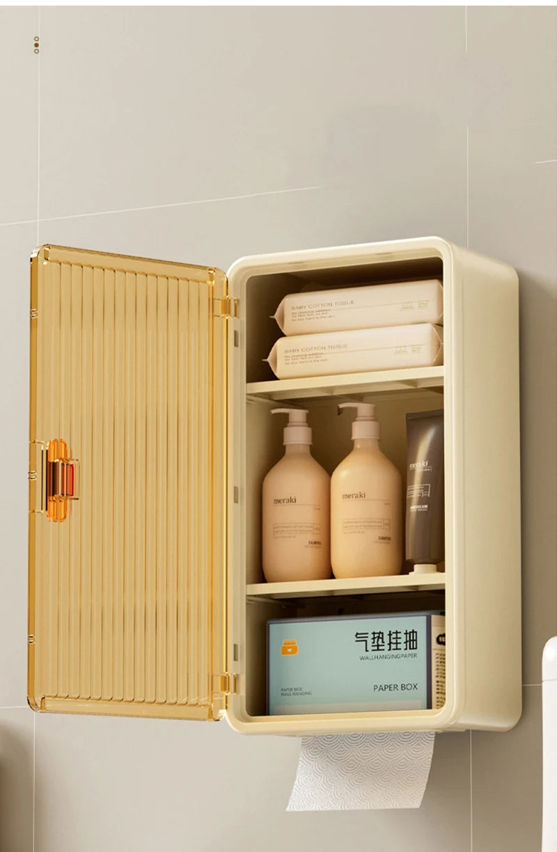 Wall-Mounted Waterproof Tissue Holder & Bathroom Storage Shelf