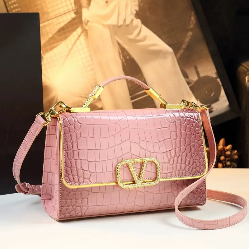 Elegant Croc-Texture Crossbody Tote Bag