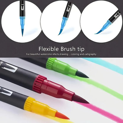 24-Color Dual-Tip Watercolor Brush Marker Set