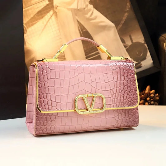 Elegant Croc-Texture Crossbody Tote Bag