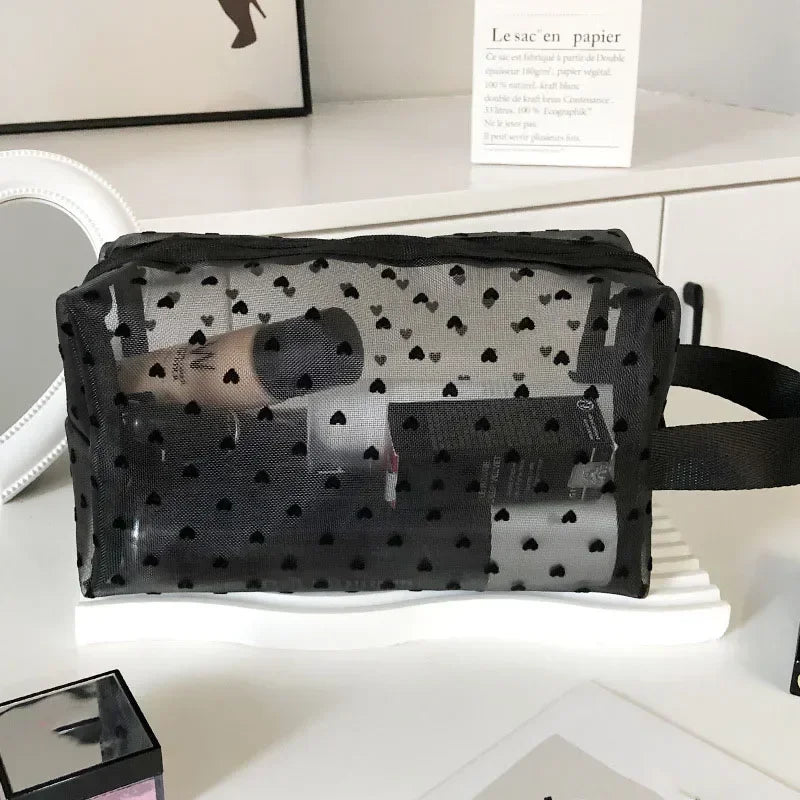 Heart Mesh Cosmetic Toiletry Bag