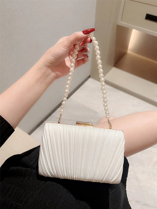 Pleated Design Satin Evening Clutch Bag