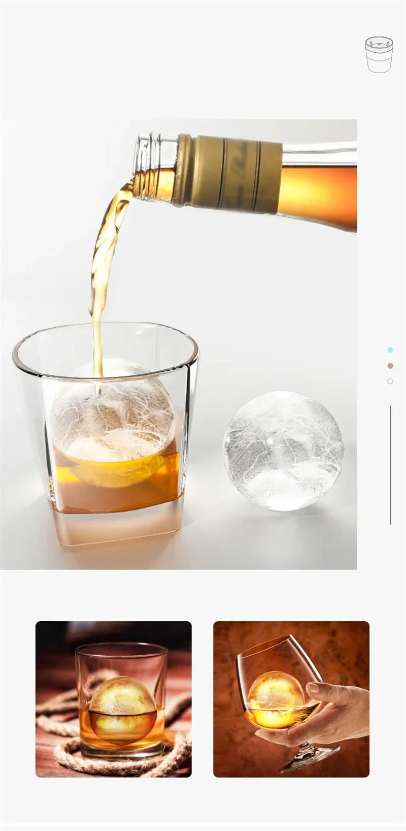 Reusable Round Ice Ball Mold for Whiskey, Cocktails & Chilled Drinks