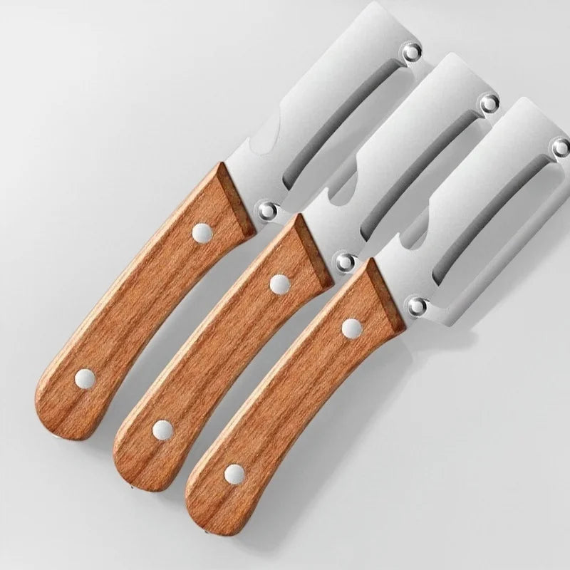 3-in-1 Stainless Steel Vegetable & Fruit Peeler with Oak Handle