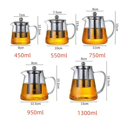 Heat-Resistant Borosilicate Glass Teapot with Stainless Steel Infuser