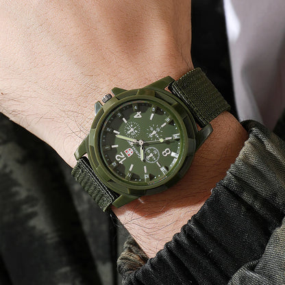 Men's Military Style Nylon Strap Quartz Watch Set