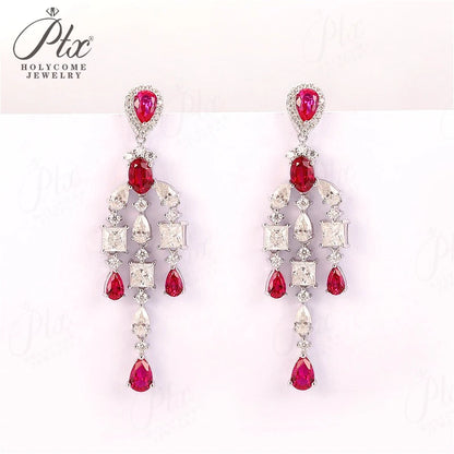Vintage Moissanite Ruby Drop Earrings 925 Sterling Silver