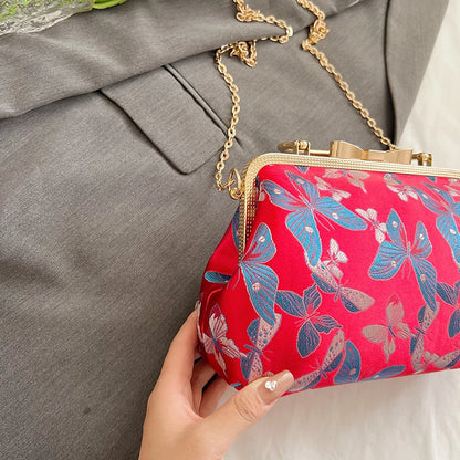 Vintage Embroidered Chain Clutch Handbag
