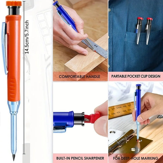 Deep Hole Carpenter Mechanical Pencil Set with 16 Refills