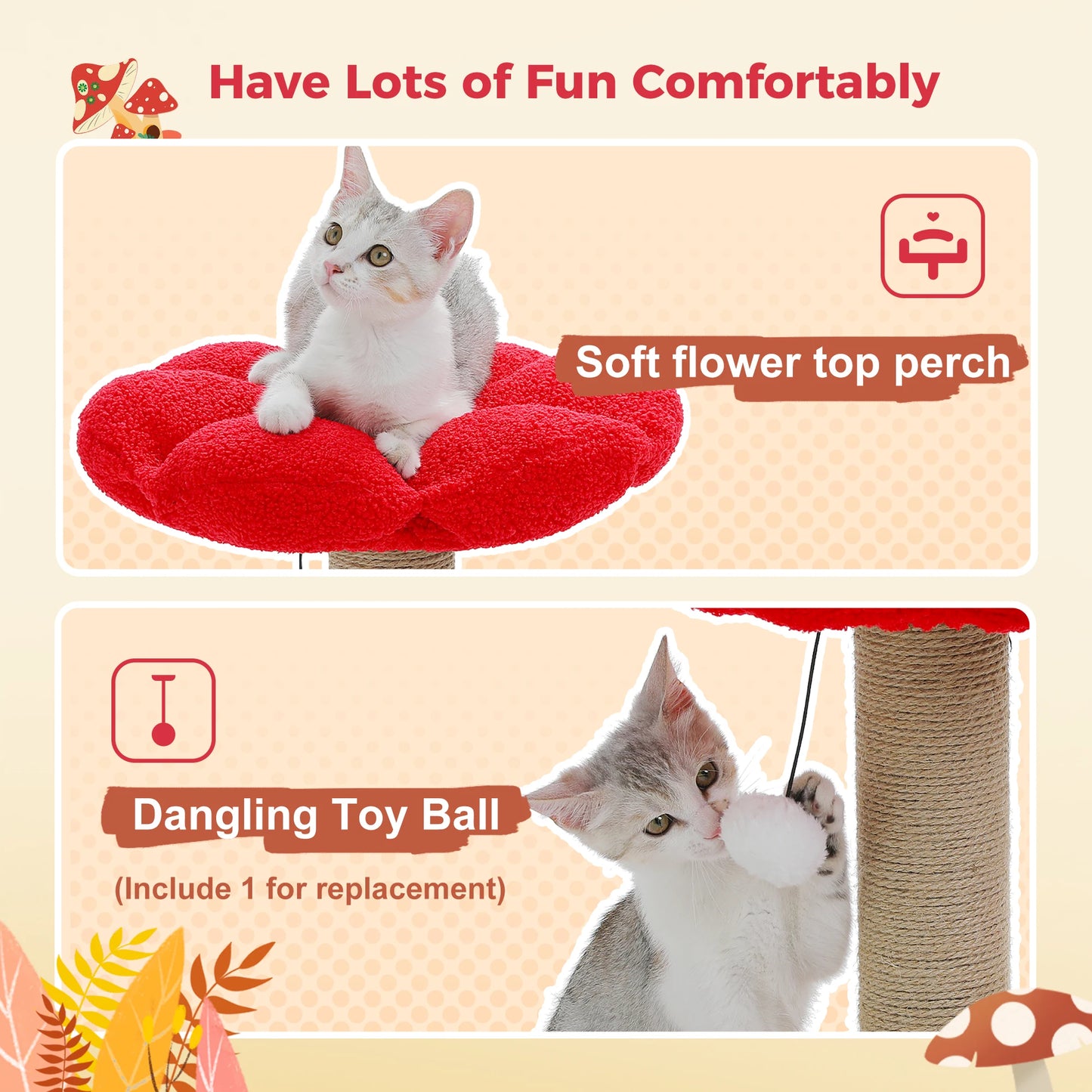 Flower Cat Scratching Tree with Mushroom Scratcher & Plush Bed