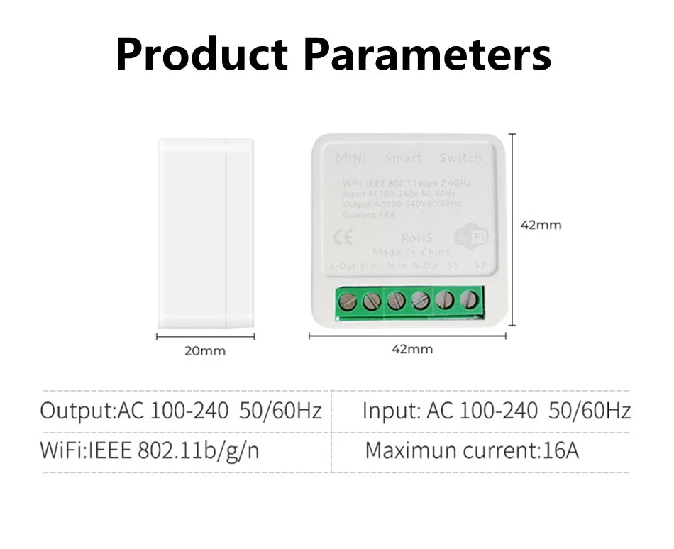 Mini WiFi Smart Switch Module 16A