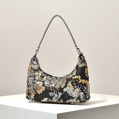 Floral Embroidered Sequin Shoulder Bag